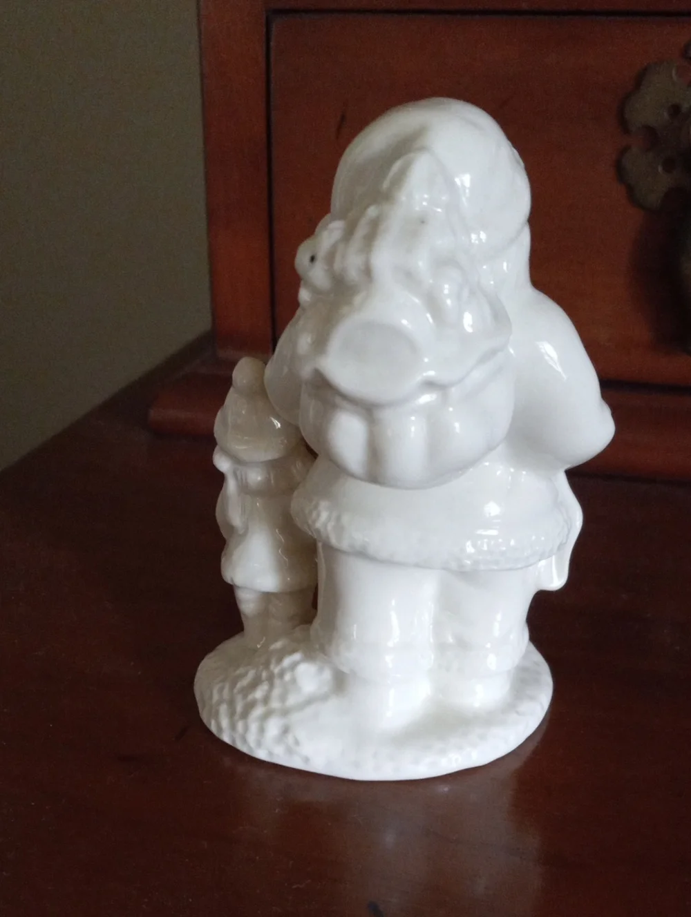 White Gold Ceramic Santa Claus with Child Figurine Holiday Decor